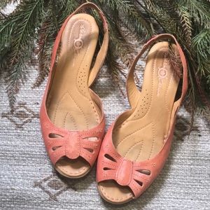 BORN CROWN | Coral Leather Slingback Sandals Peep